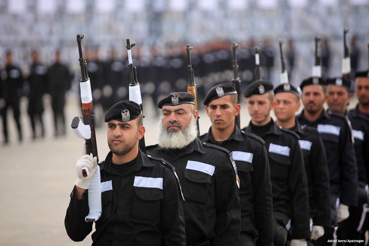 Gaza: police and security officers march to honour colleagues killed in ...