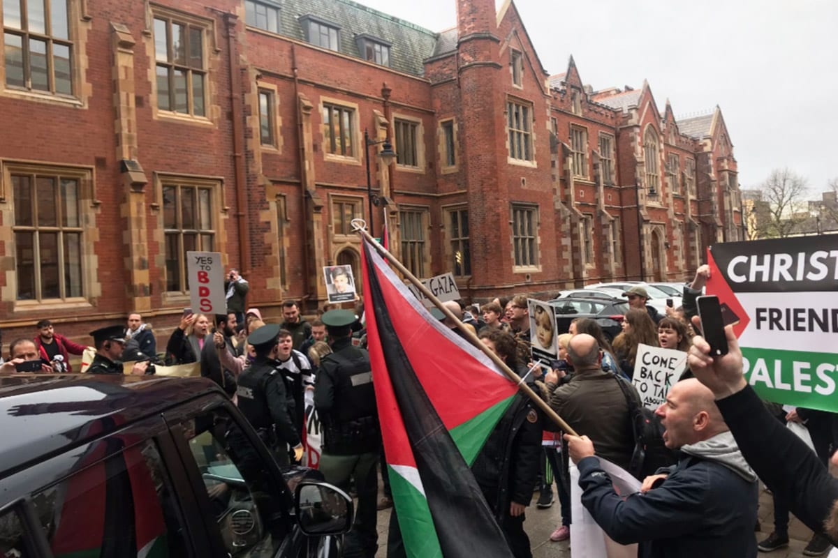 Protesters confront Israel envoy at Queen’s University in Belfast ...