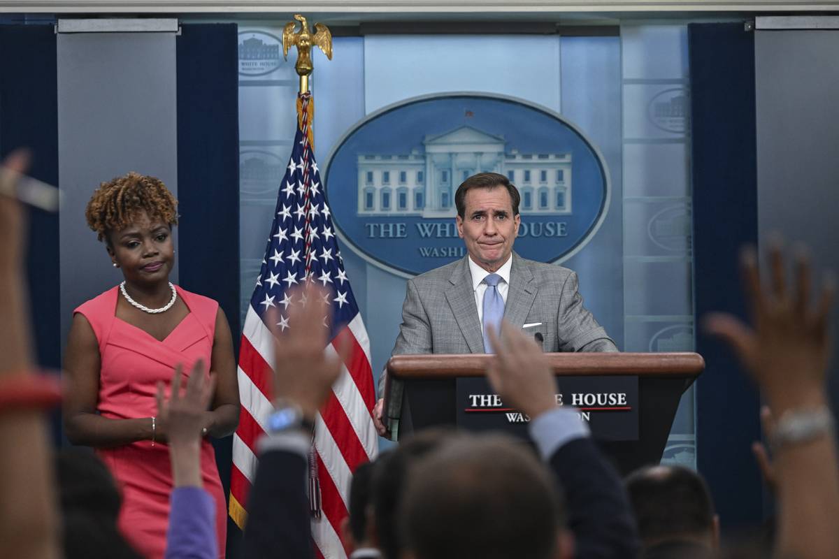 National Security Council Coordinator Admiral John Kirby (R) speaks during the White House Press Briefing at the White House in Washington D.C., United States on June 26, 2023. [Mostafa Bassim - Anadolu Agency]
