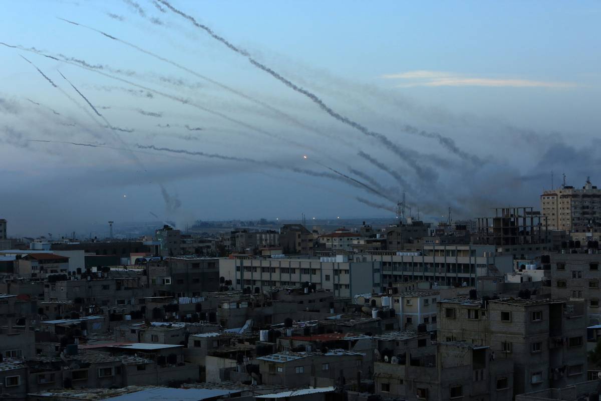 A view of rockets fired by Palestinians in response to Israeli airstrikes during an operation in Gaza City, Gaza on 07 October 2023 [Abed Rahim Khatib - Anadolu Agency]