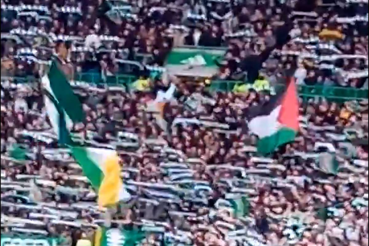 Celtic FC fans chant for Palestine in their match against the Rangers